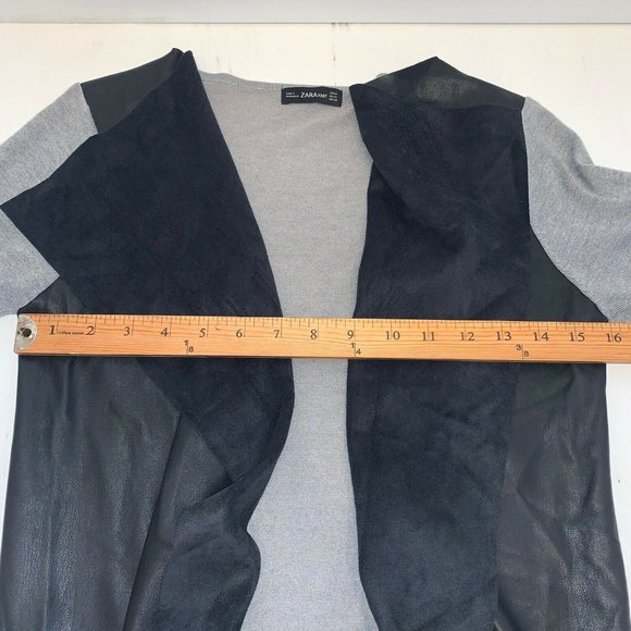 ZARA KNIT Medium Faux Leather Open Cardigan Black - Picture 6 of 6